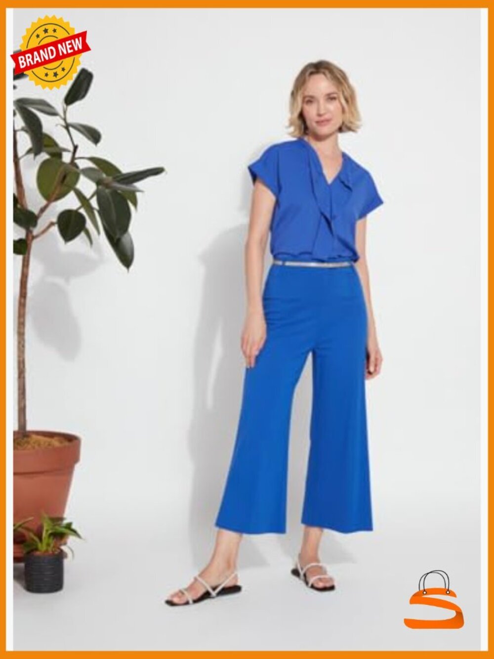 High Waisted Culotte Pants - Lightweight Ponte Knit Cropped Wide Leg Palazzo - Picture 6 of 7